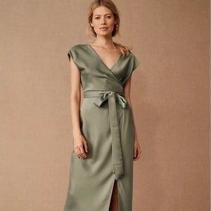 BHLDN Louisa Satin Charmeuse Midi Dress in Moss